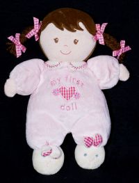 Carters Child of Mine My First Doll Girl Pink Brown Hair Lovey Rattle Plush